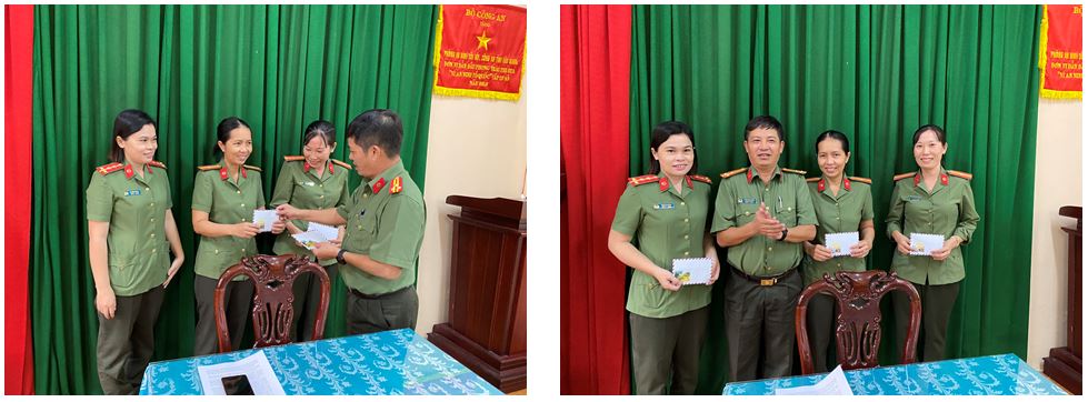 Đ/c Thượng tá Trần Đoan Hùng – Trưởng phòng PA02 tặng quà cho 03 đồng chí nữ 