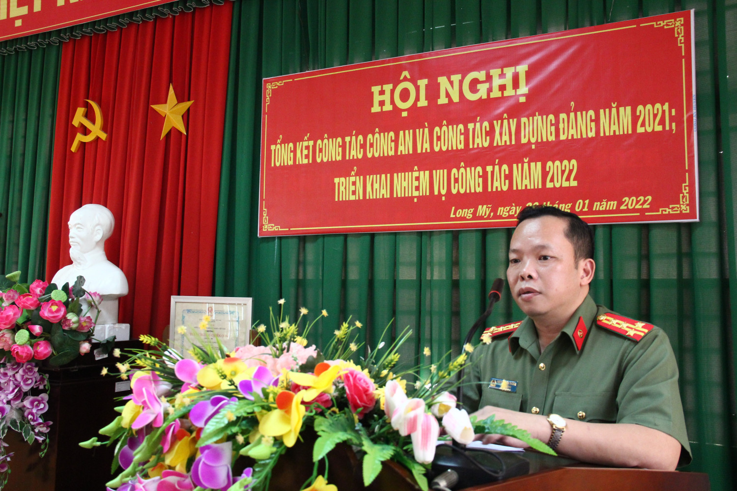 Đại tá Nguyễn Văn Thắng, Phó Giám đốc Công an tỉnh phát biểu chỉ đạo Hội nghị