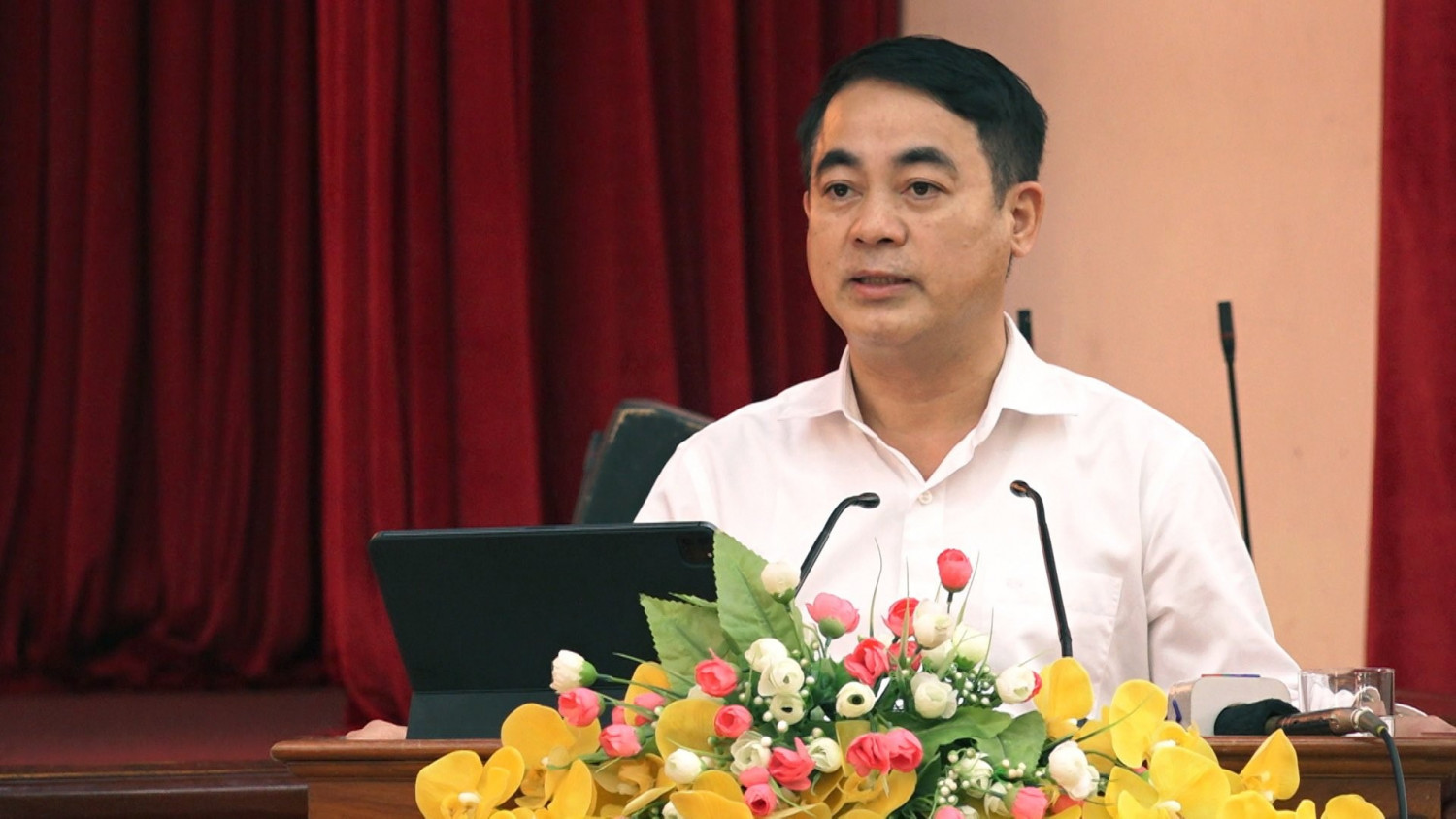 Đồng chí Nghiêm Xuân Thành, Bí thư tỉnh ủy phát biểu chỉ đạo tại Hội thảo